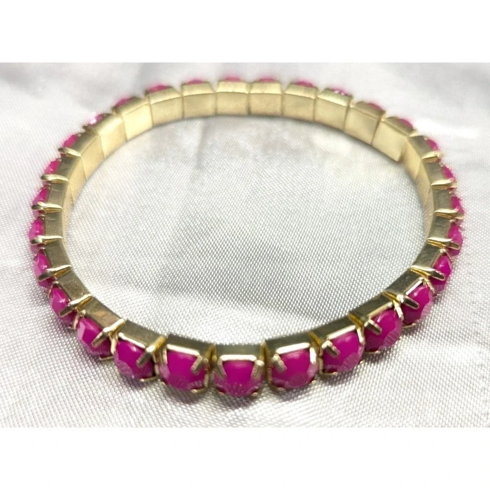 New Gold-tone Stretchable Bracelet With Pink Stones Barbie Core Stacking Layers